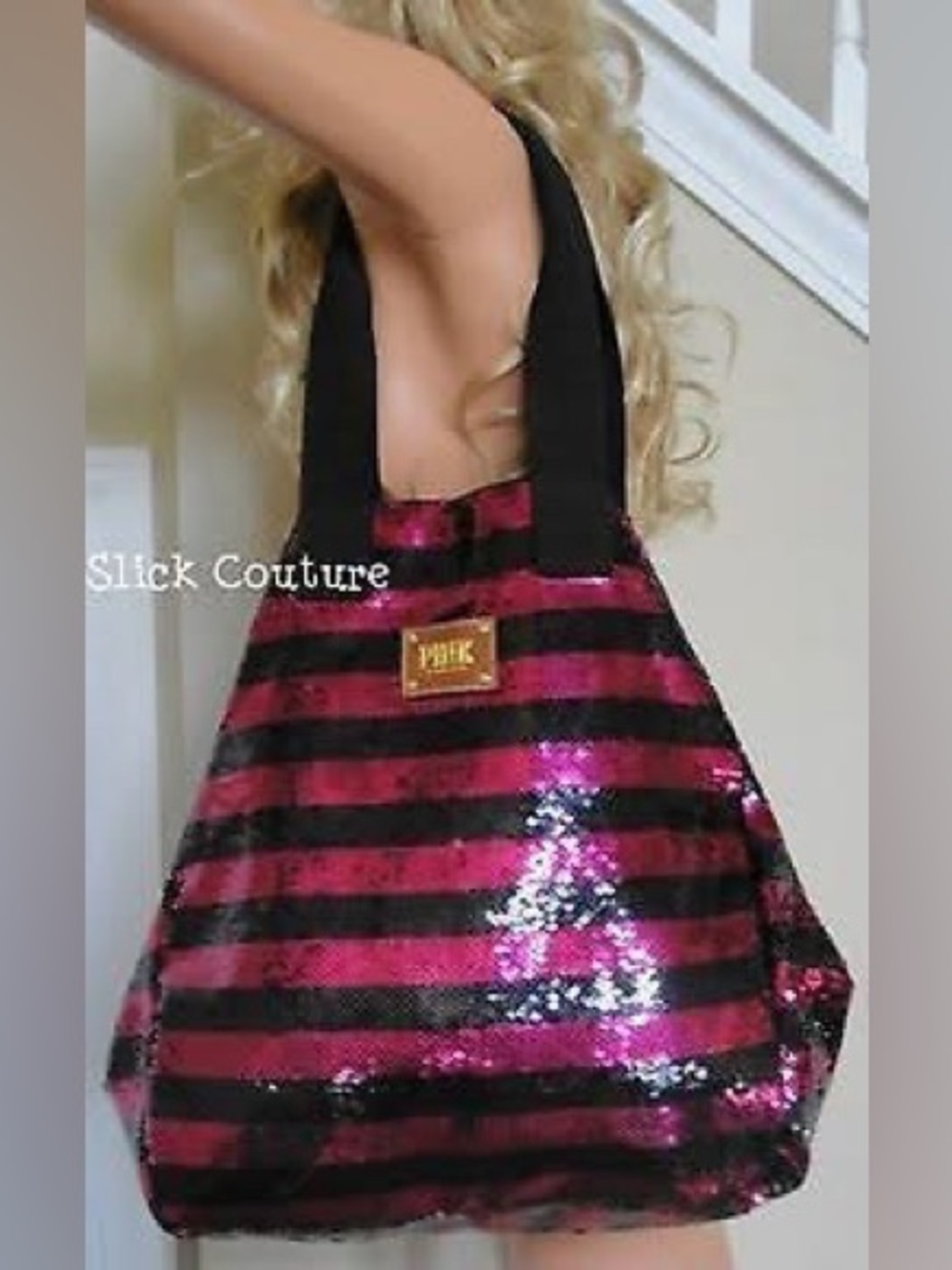 Victoria's Secret PINK Sequin Stripes Bling X-Large Tote Bag
